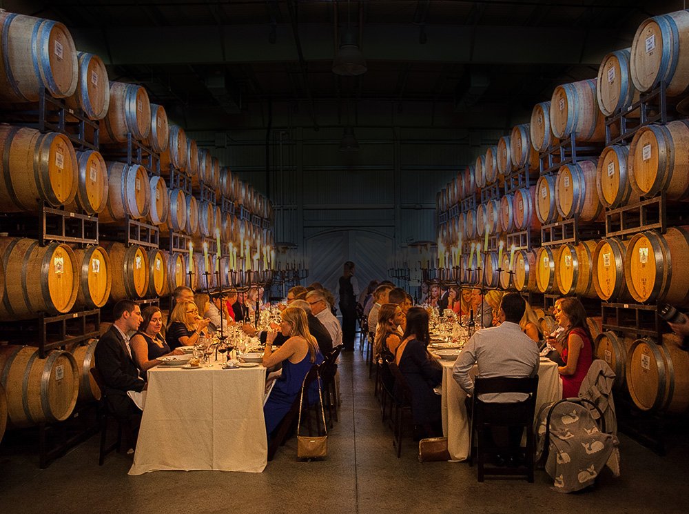 Private event in barrel room at Whitehall Lane winery
